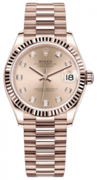 Rolex Datejust 31-278275 (Everose Gold President Bracelet, Gold Diamond-set Rosé Dial, Fluted Bezel)