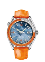 Omega Seamaster Planet Ocean 600M 45.5-2904.50.38 (Orange Alligator Leather Strap, Blue MOP Arabic/Index Dial, Baguette-cut Orange Sapphire/Diamond-set Bezel) (Omega 2904.50.38)