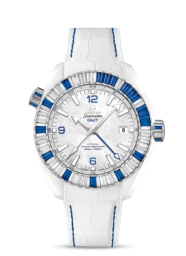 Omega Seamaster Planet Ocean 600M 45.5-215.98.46.22.05.001 (Blue/White Alligator Leather Strap, White MOP Arabic/Index Dial, Baguette-cut Blue Sapphire/Diamond-set Bezel) (Omega 215.98.46.22.05.001)