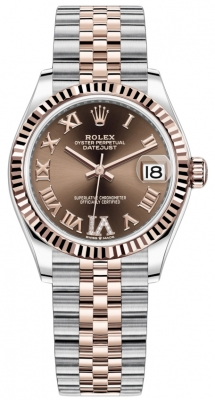Rolex Datejust 31-278271 (Everose Rolesor Jubilee Bracelet, VI Diamond-set Chocolate Dial, Fluted Bezel)