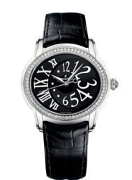 Audemars Piguet Millenary 39.5-77301ST.ZZ.D002CR.01 (Black Alligator Leather Strap, Black Arabic/Roman Dial, Stainless Steel Diamond-set Bezel) (77301ST.ZZ.D002CR.01)