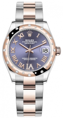 Rolex Datejust 31-278341RBR (Everose Rolesor Oyster Bracelet, VI Diamond-set Aubergine Dial, Domed Diamond Bezel)