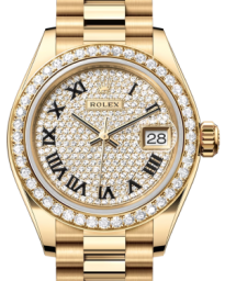 Rolex Lady-Datejust 28-279138RBR (Yellow Gold President Bracelet, Diamond-paved Roman Dial, Diamond Bezel) (m279138rbr-0029)