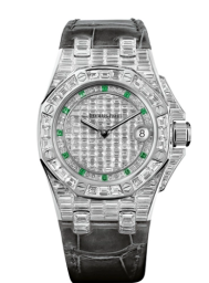 Audemars Piguet Royal Oak Offshore 37-67543BC.ZZ.D204CR.01 (Black Alligator Leather Strap, Baguette-cut Emerald Markers, Baguette-cut Diamond-paved Dial, Baguette-cut Diamond-set Bezel) (67543BC.ZZ.D204CR.01)