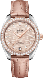 Omega Seamaster Aqua Terra 150M 34-220.28.34.20.59.001 (Shimmering-beige Alligator Leather Strap, Wave-embossed Nude Index Dial, Sedna Gold Diamond-set Bezel) (Omega 220.28.34.20.59.001)