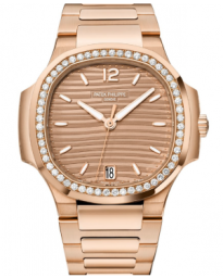 Patek Philippe Nautilus 35.2-7118/1200R-010 (Rose Gold Bracelet, Golden-brown Wave-motif Arabic/Index Dial, Diamond Bezel) (7118/1200R-010)