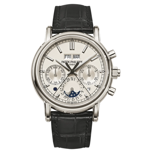 Patek Philippe Grand Complications 40-5204P-010 (Shiny-black Alligator Leather Strap, Silvery Opaline Index Dial, Smooth Bezel)