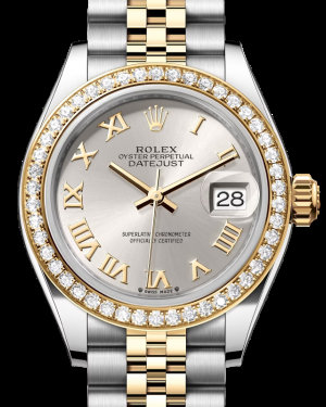 Rolex Lady-Datejust 28-279383RBR (Yellow Rolesor Jubilee Bracelet, Silver Roman Dial, Diamond Bezel)