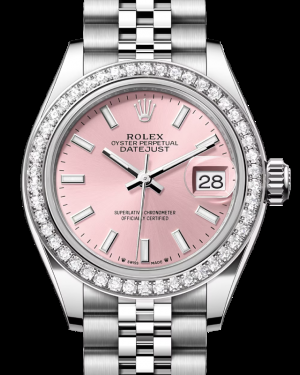 Rolex Lady-Datejust 28-279384RBR (Oystersteel Jubilee Bracelet, Pink Index Dial, Diamond Bezel)