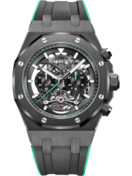 Audemars Piguet Royal Oak 44-26343CE.OO.D002CA.03 (Green/Grey Rubber Strap, Transparent Sapphire Openworked Black Index Dial, Black Ceramic Smooth Bezel) (26343CE.OO.D002CA.03)