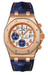 Audemars Piguet Royal Oak Offshore 42-26217OR.OO.D311CR.01 (Blue Alligator Leather Strap, Méga Tapisserie Silver-toned Arabic Dial, Pink Gold Smooth Bezel) (26217OR.OO.D311CR.01)