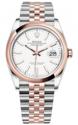 Rolex Datejust 36-126201 (Everose Rolesor Jubilee Bracelet, White Index Dial, Domed Bezel)