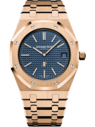 Audemars Piguet Royal Oak 39-15202OR.OO.1240OR.01.A (Pink Gold Bracelet, Petite Tapisserie Blue Index Dial, Pink Gold Smooth Bezel) (15202OR.OO.1240OR.01.A)