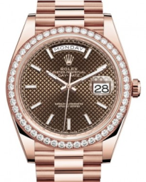 Rolex Day-Date 40-228345RBR (Everose Gold President Bracelet, Chocolate Diagonal Index Dial, Diamond Bezel) (m228345rbr-0005)