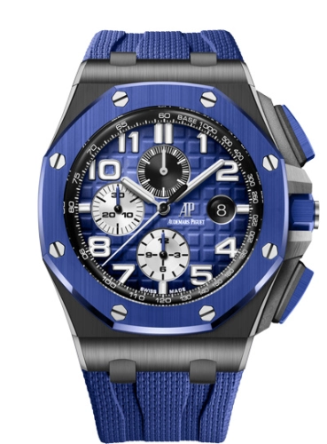 Audemars Piguet Royal Oak Offshore 44-26405CE.OO.A030CA.01.A (Blue Textile Rubber Strap, Méga Tapisserie Smoked-blue Arabic Dial, Blue Ceramic Smooth Bezel)