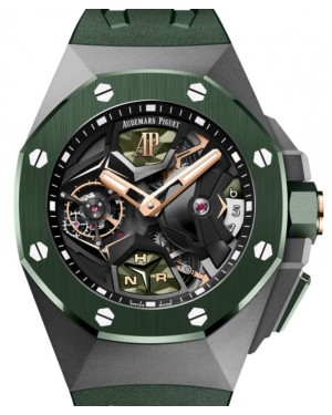 Audemars Piguet Royal Oak Concept 44-26589IO.OO.D056CA.01 (Textured-green Rubber Strap, Skeleton Index Dial, Green Ceramic Smooth Bezel)