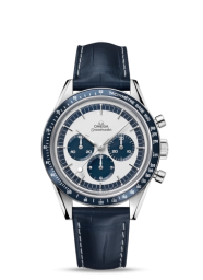 Omega Speedmaster Moonwatch 39.7-311.33.40.30.02.001 (Blue Alligator Leather Strap, Silver-toned Index Dial, Blue Tachymeter Bezel) (Omega 311.33.40.30.02.001)