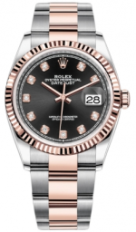 Rolex Datejust 36-126231 (Everose Rolesor Oyster Bracelet, Gold Diamond-set Bright-black Dial, Fluted Bezel)