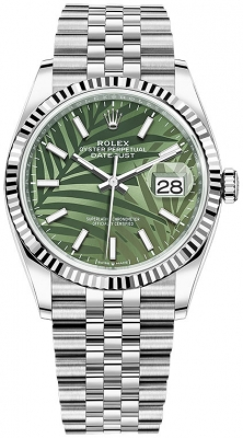 Rolex Datejust 36-126234 (Oystersteel Jubilee Bracelet, Olive-green Palm Index Dial, Fluted Bezel)