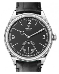 Rolex 1908 39-52509 (Black Alligator Leather Strap, Intense-black Roman/Index Dial, Domed & Fluted Bezel) (m52509-0002)