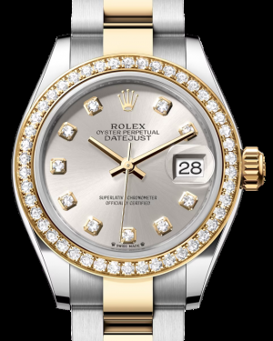 Rolex Lady-Datejust 28-279383RBR (Yellow Rolesor Oyster Bracelet, Gold Diamond-set Silver Dial, Diamond Bezel)