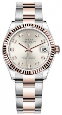 Rolex Datejust 31-278271 (Everose Rolesor Oyster Bracelet, Gold Diamond-set Silver Dial, Fluted Bezel)