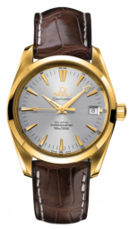 Omega Seamaster Aqua Terra 150M 39.2-2603.30.31 (Black Alligator Leather Strap, Silver Index Dial, Yellow Gold Bezel) (Omega 2603.30.31)