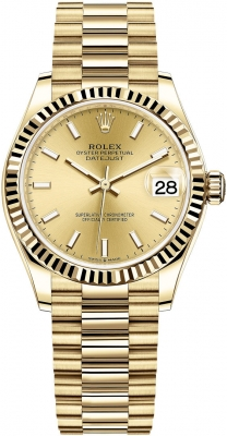 Rolex Datejust 31-278278 (Yellow Gold President Bracelet, Stick Champagne Dial, Fluted Bezel)