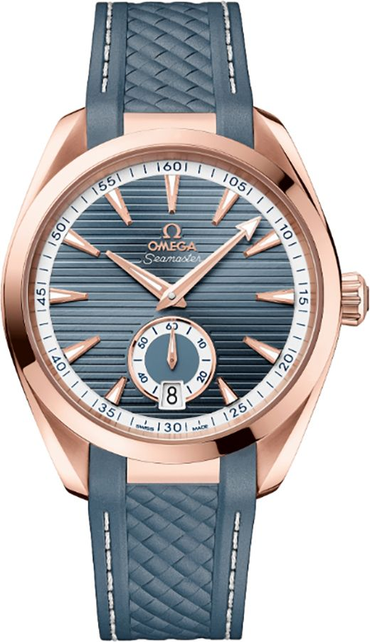 Omega Seamaster Aqua Terra 150M 41-220.52.41.21.03.002 (Structured Blue-grey Rubber Strap, Horizontal-teak Sun-brushed Blue-grey Index Dial, Sedna Gold Bezel)