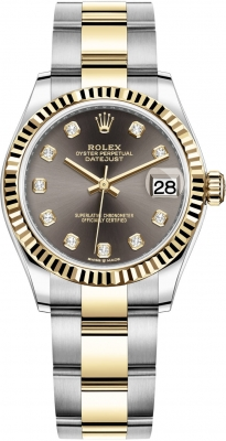Rolex Datejust 31-278273 (Yellow Rolesor Oyster Bracelet, Gold Diamond-set Dark-grey Dial, Fluted Bezel)