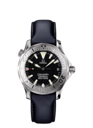 Omega Seamaster Diver 300M 36.25-2652.50.91 (Black Leather Strap, Wave-embossed Black Index Dial, Rotating White Gold Bezel) (Omega 2652.50.91)