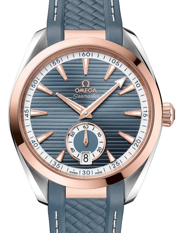 Omega Seamaster Aqua Terra 150M 41-220.22.41.21.03.001 (Structured Blue-grey Rubber Strap, Horizontal-teak Blue-grey Index Dial, Sedna Gold Bezel)