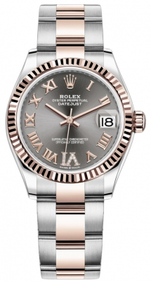Rolex Datejust 31-278271 (Everose Rolesor Oyster Bracelet, VI Diamond-set Rhodium Dial, Fluted Bezel)