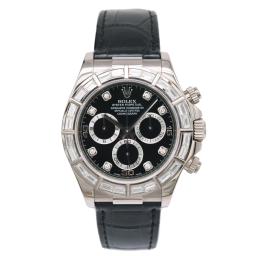 Rolex Daytona 116589BRIL (Black Leather Strap, Black Diamond Dial, Black/WG Subdials)