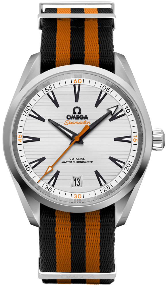 Omega Seamaster Aqua Terra 150M 41-220.12.41.21.02.003 (Black/Orange NATO Strap, Horizontal-teak Silver-toned Index Dial, Stainless Steel Bezel)