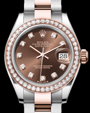 Rolex Lady-Datejust 28-279381RBR (Everose Rolesor Oyster Bracelet, Gold Diamond-set Chocolate Dial, Diamond Bezel)