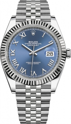 Rolex Datejust 41-126334 (Oystersteel Jubilee Bracelet, Azzurro-blue Roman Dial, Fluted Bezel)