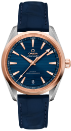 Omega Seamaster Aqua Terra 150M 38-220.23.38.20.03.001 (Blue Alligator Leather Strap, Wave-embossed Blue Index Dial, Sedna Gold Bezel) (Omega 220.23.38.20.03.001)