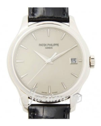 Patek Philippe Calatrava 39-5227G-001 (Shiny-black Alligator Leather Strap, Ivory-lacquered Index Dial, White Gold Smooth Bezel) (5227G-001)