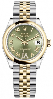 Rolex Datejust 31-278243 (Yellow Rolesor Jubilee Bracelet, VI Diamond-set Olive-green Dial, Domed Bezel)