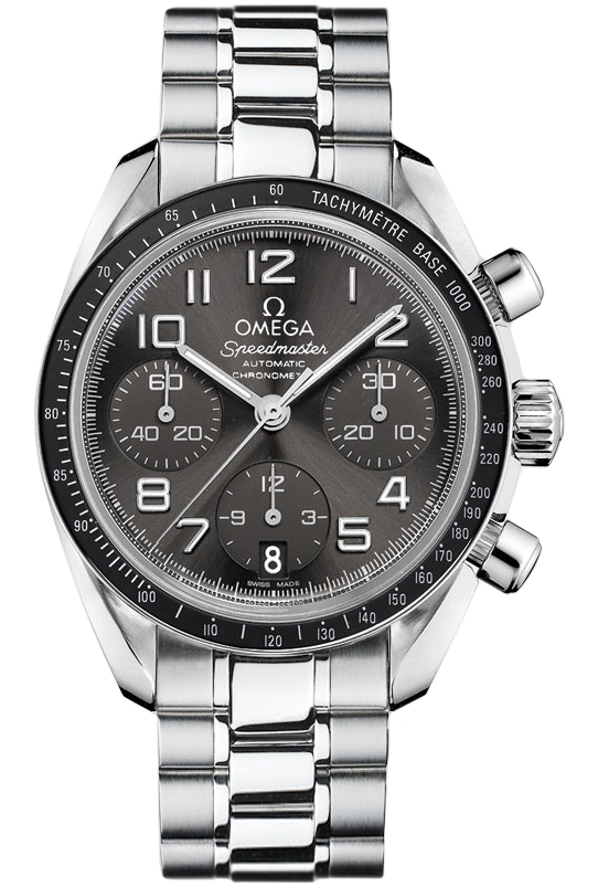 Omega Speedmaster Non-Moonwatch 38-324.30.38.40.06.001 (Stainless Steel Bracelet, Sun-brushed Grey Arabic Dial, Black Tachymeter Bezel)