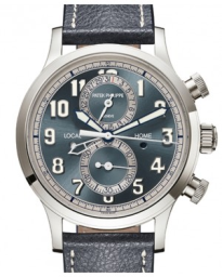 Patek Philippe Complications 42-5924G-001 (Navy-blue Calfskin Strap, Blue-gray Sunburst Arabic Dial, White Gold Smooth Bezel) (5924G-001)