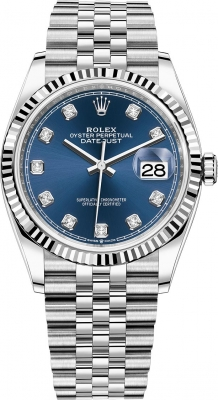 Rolex Datejust 36-126234 (Oystersteel Jubilee Bracelet, Gold Diamond-set Bright-blue Dial, Fluted Bezel)