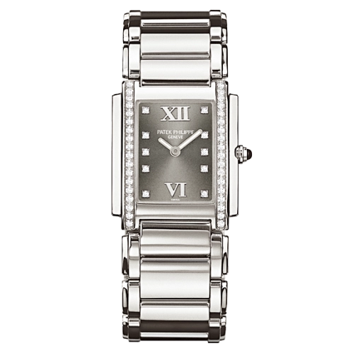 Patek Philippe Twenty~4 25.1x30-4910/10A-010 (Stainless Steel Bracelet, Diamond-set Eternal-gray Roman Dial, Diamond Bezel)