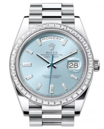 Rolex Day-Date 40-228396TBR (Platinum President Bracelet, Ice-blue Diamond-set Index Dial, Diamond Bezel) (m228396tbr-0002)