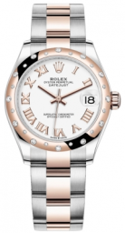 Rolex Datejust 31-278341RBR (Everose Rolesor Oyster Bracelet, White Roman Dial, Domed Diamond Bezel)