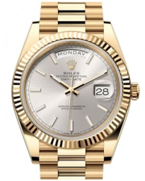 Rolex Day-Date 40-228238 (Yellow Gold President Bracelet, Silver Index Dial, Fluted Bezel) (m228238-0066)