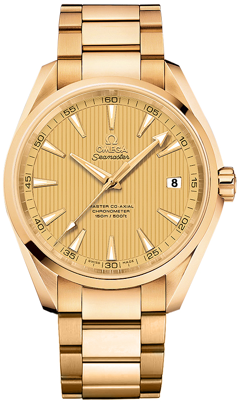 Omega Seamaster Aqua Terra 150M 41.5-231.50.42.21.08.001 (Yellow Gold Bracelet, Vertical-teak Champagne Index Dial, Yellow Gold Bezel)