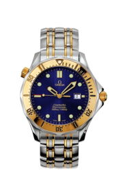Omega Seamaster Diver 300M 41-2342.80.00 (Yellow Gold & Stainless Steel Bracelet, Wave-embossed Blue Dot Index Dial, Rotating Yellow Gold Bezel) (Omega 2342.80.00)