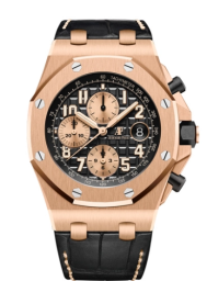 Audemars Piguet Royal Oak OffShore 42-26470OR.OO.A002CR.02 (Black Alligator Leather Strap, Méga Tapisserie Black Arabic Dial, Pink Gold Smooth Bezel) (26470OR.OO.A002CR.02)